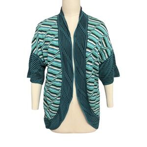 M Missoni Chevron Knit Cardigan IT 40 US 4 Teal Green Merino Wool Open Front